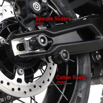 Spindle Sliders for the Triumph Tiger 800 & XC '11- / XCX & XRX '15- / XCA '18- , Tiger 900 '20- & Tiger 850 Sport '21- 